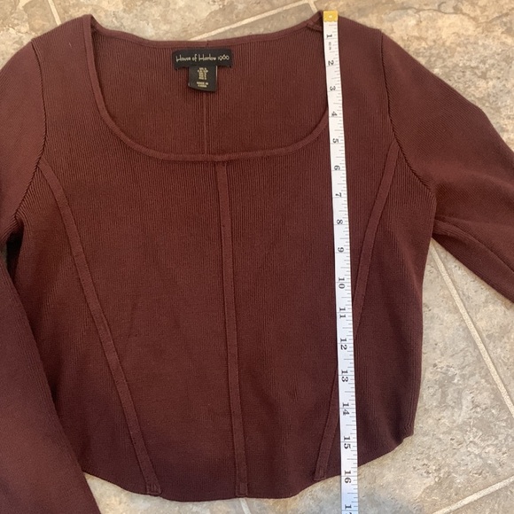 House Of Harlow 1960 Knit Rib Stretch Crop long sleeve Top Small Mocha brown - Picture 9 of 9